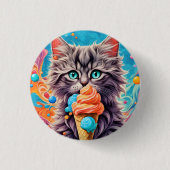 Cat Eating Ice Cream Cone Funny Kitten Cat 779 Button (Vorderseite)