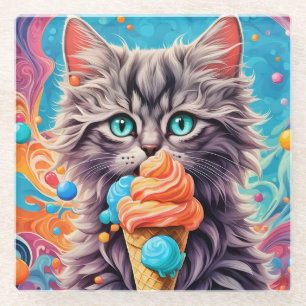 Cat Eating Ice Cream Cone Funny Kitten Cat 779 Glasuntersetzer
