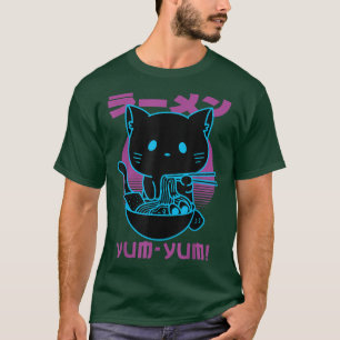 Cat Eating Noodles Japanisch Ästhetik Ramen Funny T-Shirt