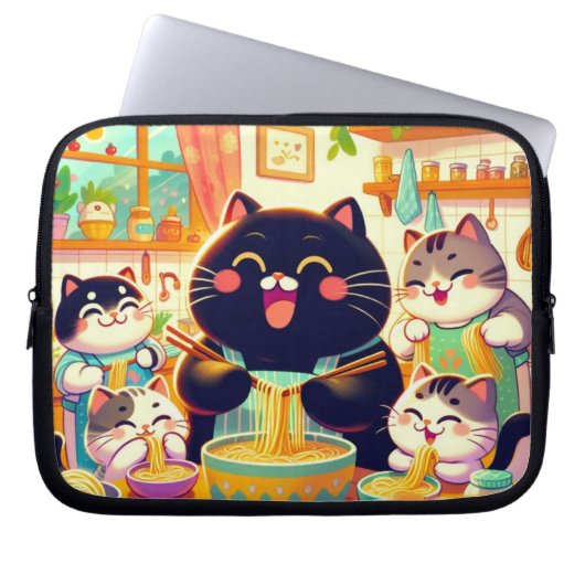 Cat eating Noodles soup and friends Laptopschutzhülle (Vorderseite)