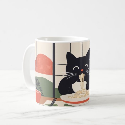 cat eating pasta kaffeetasse (Vorderseite Links)