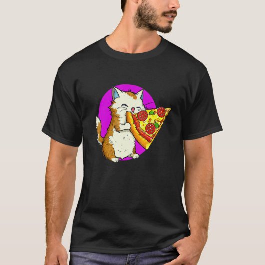 Cat Eating Pizza Cat And Pizza Design T-Shirt (Vorderseite)