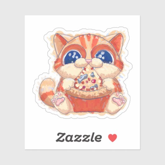 Cat Eating Pizza color Aufkleber (Blatt)