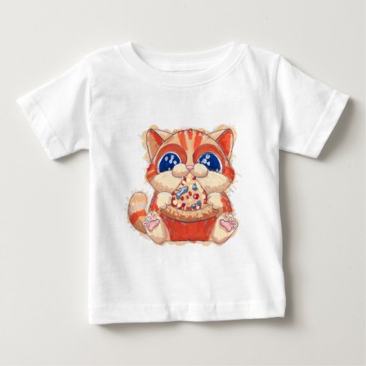 Cat Eating Pizza color Baby T-shirt (Vorderseite)