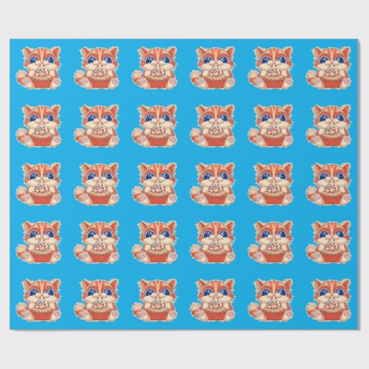 Cat Eating Pizza color Geschenkpapier (Flach)