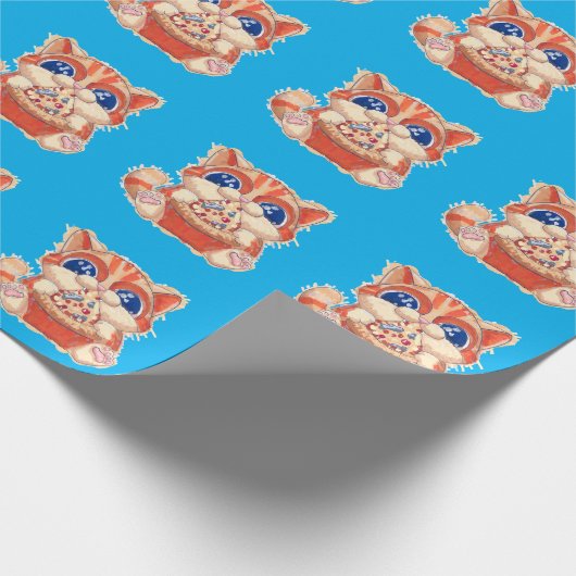Cat Eating Pizza color Geschenkpapier (Ecke)