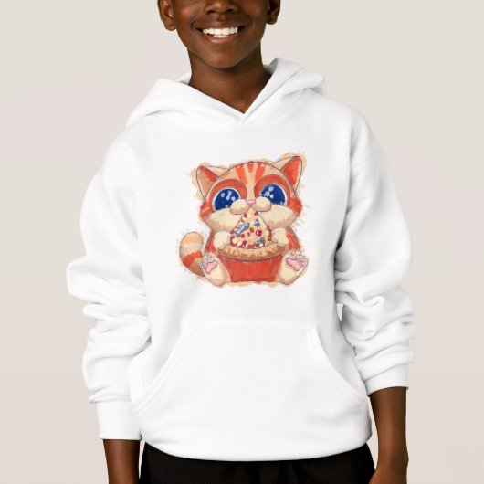 Cat Eating Pizza color Hoodie (Vorderseite)