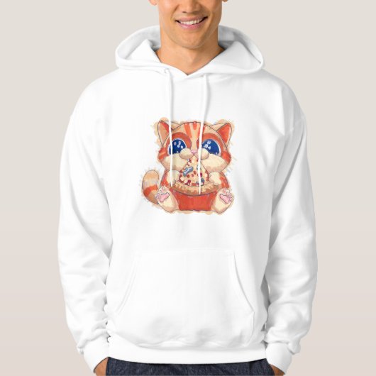 Cat Eating Pizza color Hoodie (Vorderseite)