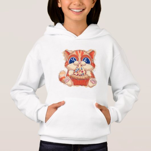 Cat Eating Pizza color Hoodie (Vorderseite)