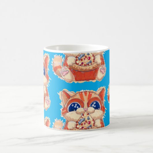 Cat Eating Pizza color Kaffeetasse (Mittel)