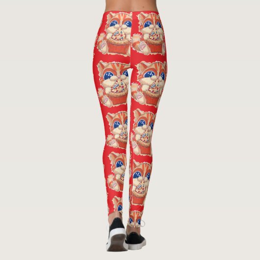 Cat Eating Pizza color Leggings (Rückseite)