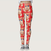 Cat Eating Pizza color Leggings (Vorderseite)