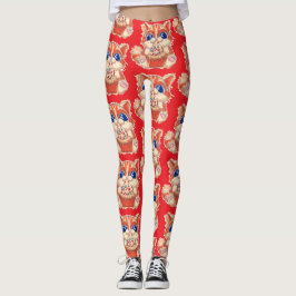 Cat Eating Pizza color Leggings