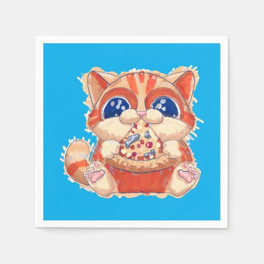 Cat Eating Pizza color Serviette (Vorderseite)