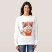 Cat Eating Pizza color Sweatshirt (Vorne ganz)