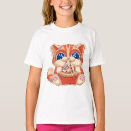 Cat Eating Pizza color T-Shirt