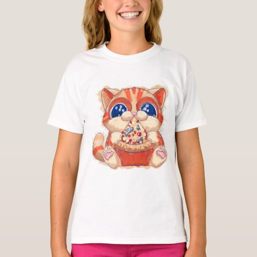 Cat Eating Pizza color T-Shirt (Vorderseite)