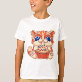 Cat Eating Pizza color T-Shirt