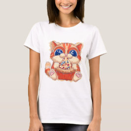 Cat Eating Pizza color T-Shirt