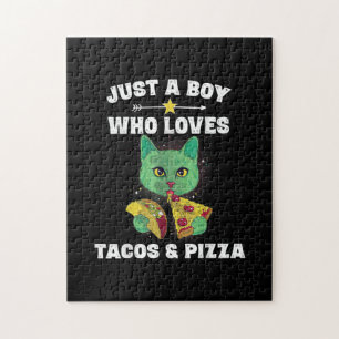 Cat Eating Pizza und Taco im Weltraum Funny Sprich Puzzle