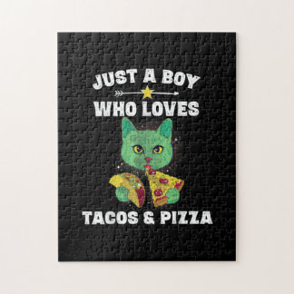 Cat Eating Pizza und Taco im Weltraum Funny Sprich Puzzle