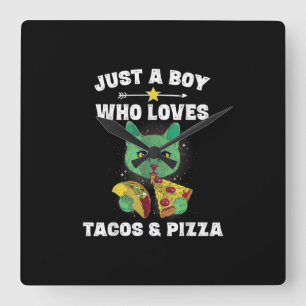 Cat Eating Pizza und Taco im Weltraum Funny Sprich Quadratische Wanduhr