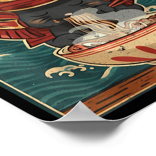 Cat Eating Ramen For Men Women Teens Girls Kawaii Poster (Ecke)