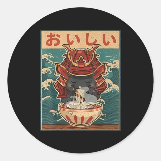 Cat Eating Ramen For Men Women Teens Girls Kawaii Runder Aufkleber (Vorderseite)