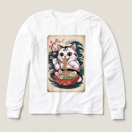 Cat Eating Ramen Funny Foodie Tee (Design Vorderseite)