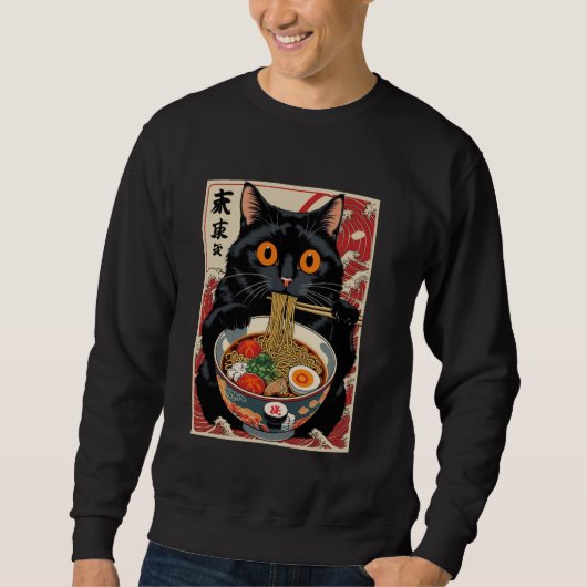 Cat Eating Ramen Funny Sweatshirt (Vorderseite)