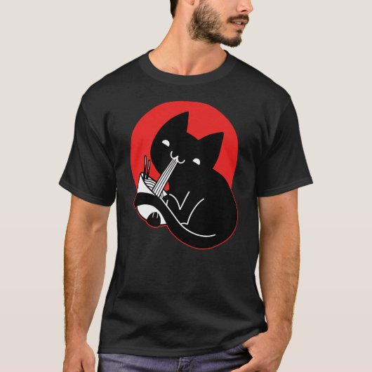 Cat Eating Ramen Graphic Logo Kawaii Japan Japanes T-Shirt (Vorderseite)
