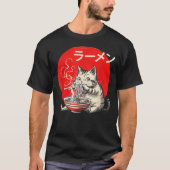 Cat Eating Ramen Japanese Noodles Retro Hiragana T-Shirt (Vorderseite)