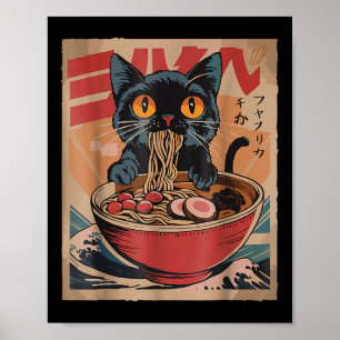 Cat Eating Ramen Japanisch Graphic T-Shirts Kawaii Poster