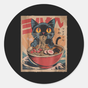 Cat Eating Ramen Japanisch Graphic T-Shirts Kawaii Runder Aufkleber