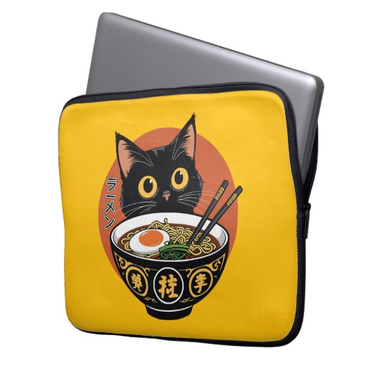 Cat eating ramen laptopschutzhülle (Vorderseite Links)