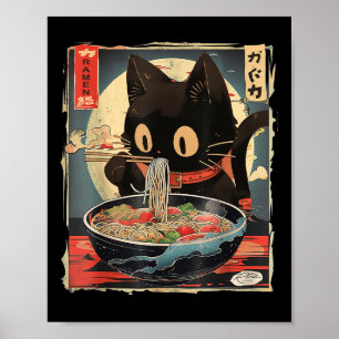Cat Eating Ramen Noodle Funny Japanisch Kawaii Ani Poster
