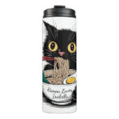 Cat Eating Ramen Noodles Funny Thermosbecher (Vorderseite)