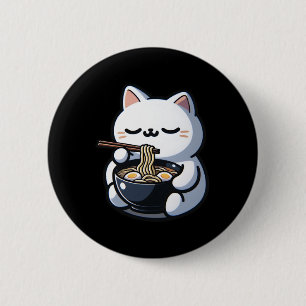 Cat Eating Ramen Noodles Kawaii Anime Japanischer  Button