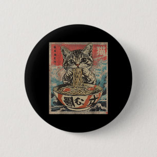 Cat Eating Ramen Noodles Kawaii Anime Manga Japane Button