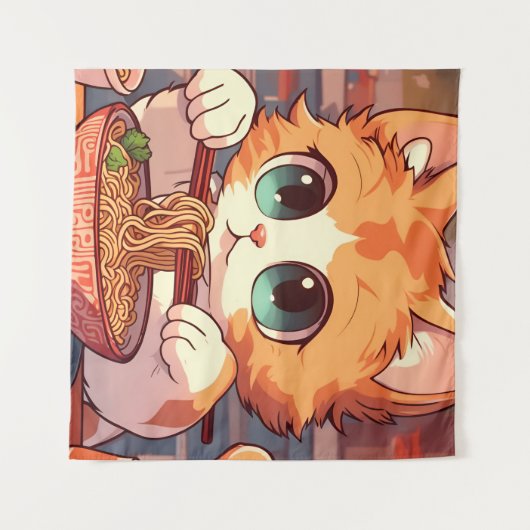 Cat Eating Ramen Noodles Wandteppich (Vorderseite (Horizontal))