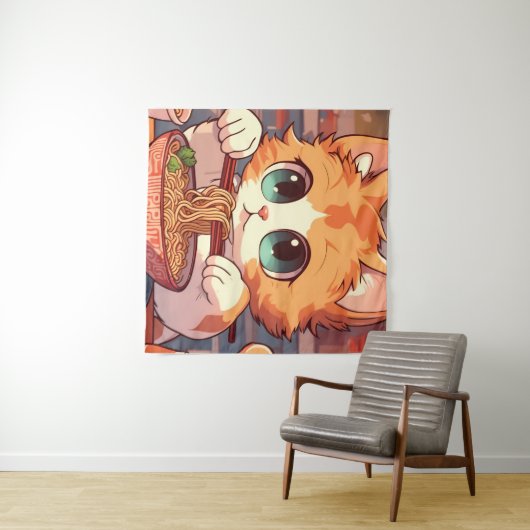 Cat Eating Ramen Noodles Wandteppich (Beispiel (Horizontal))