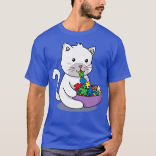 Cat Eating Ramen Puzzle Autismus Bewusstsein Niedl T-Shirt