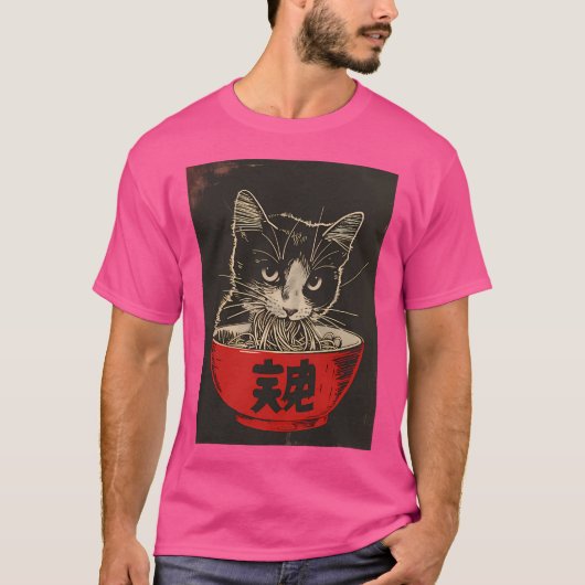Cat Eating Ramen T-Shirt (Vorderseite)