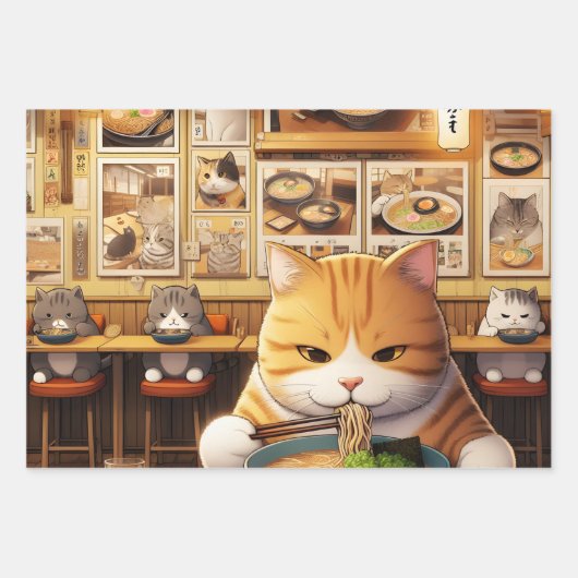 Cat Eating Ramen v1 Geschenkpapier Set (Vorderseite 2)