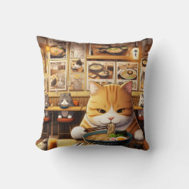Cat Eating Ramen v1 Kissen