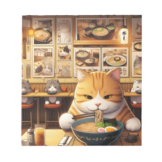 Cat Eating Ramen v1 Notizblock (Vorderseite)