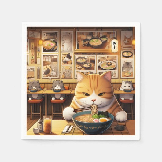 Cat Eating Ramen v1 Serviette (Vorderseite)