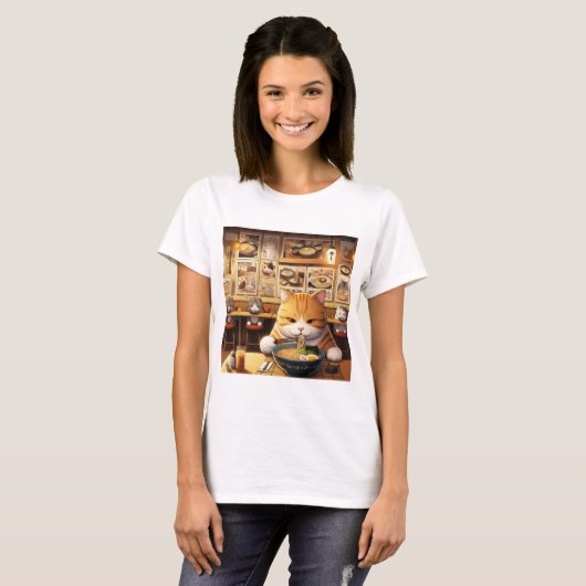 Cat Eating Ramen v1 T-Shirt (Vorne ganz)
