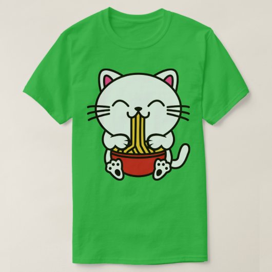 Cat Eating Spaghetti Kawaii T-Shirt (Design vorne)
