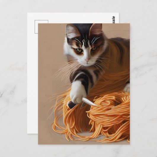 Cat Eating Spaghetti Postcard Postkarte (Vorne/Hinten)